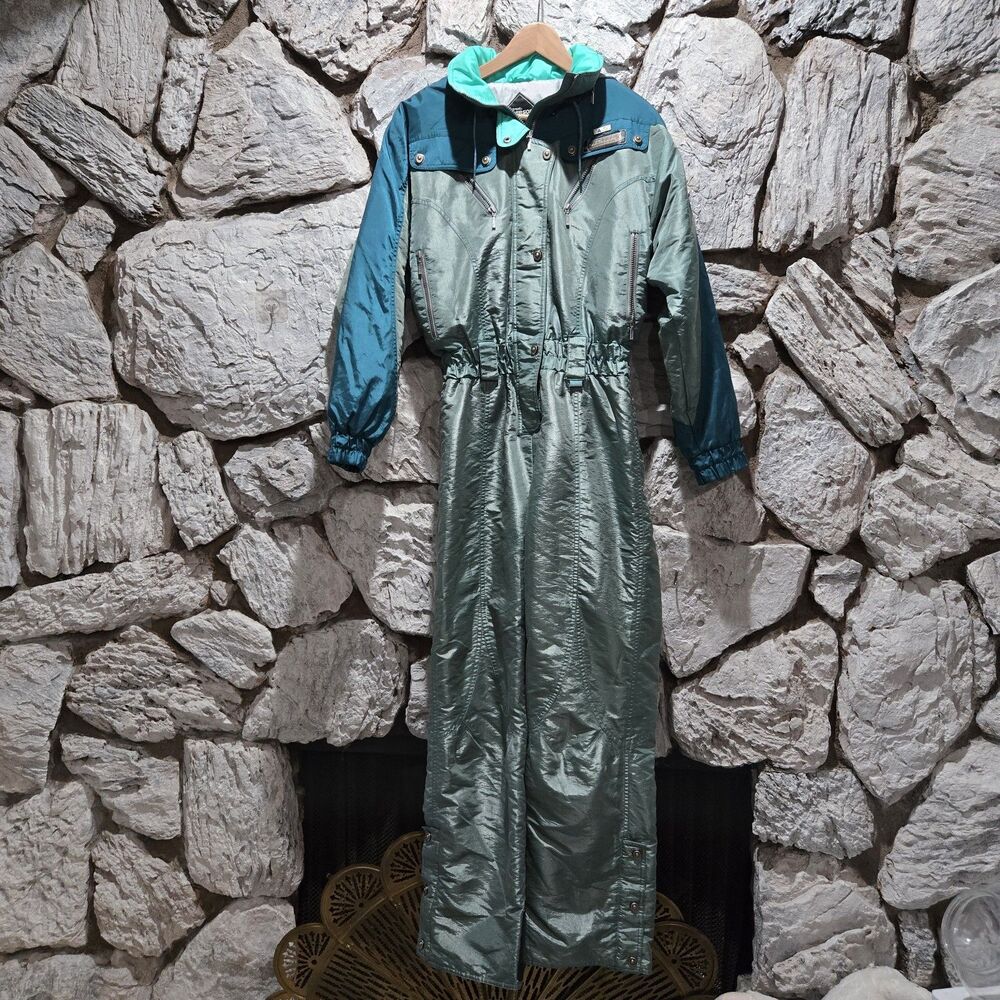 Schneider Ski Suit One Piece Snowsuit Snow Bib Vintage Gaper Day Shiny  Women 12